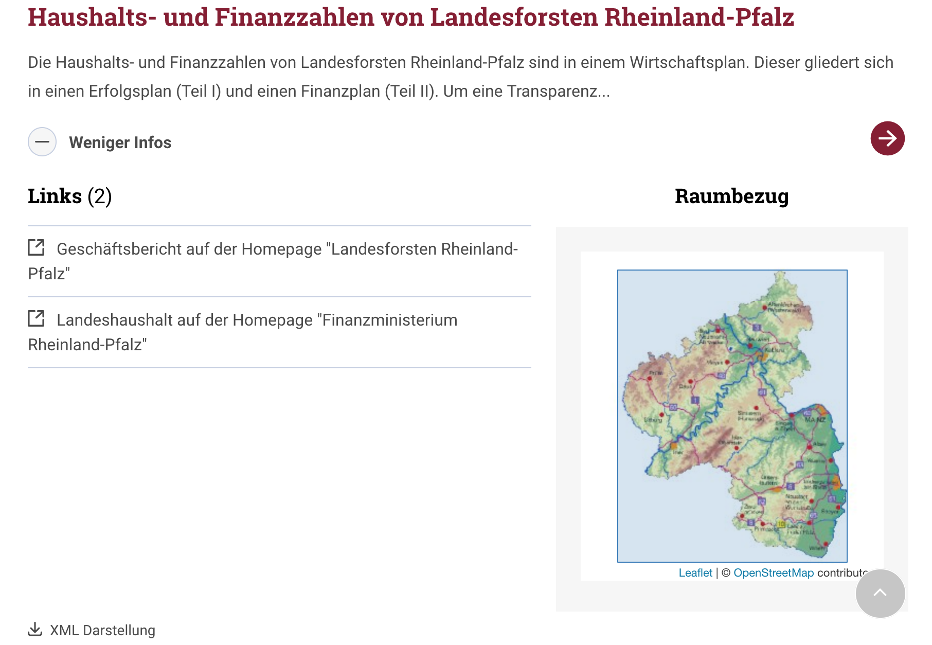Aktualisierte Layouts Suchergebnisseite und Detaildarstellung für das PortalU RLP Suche Mehr Infos