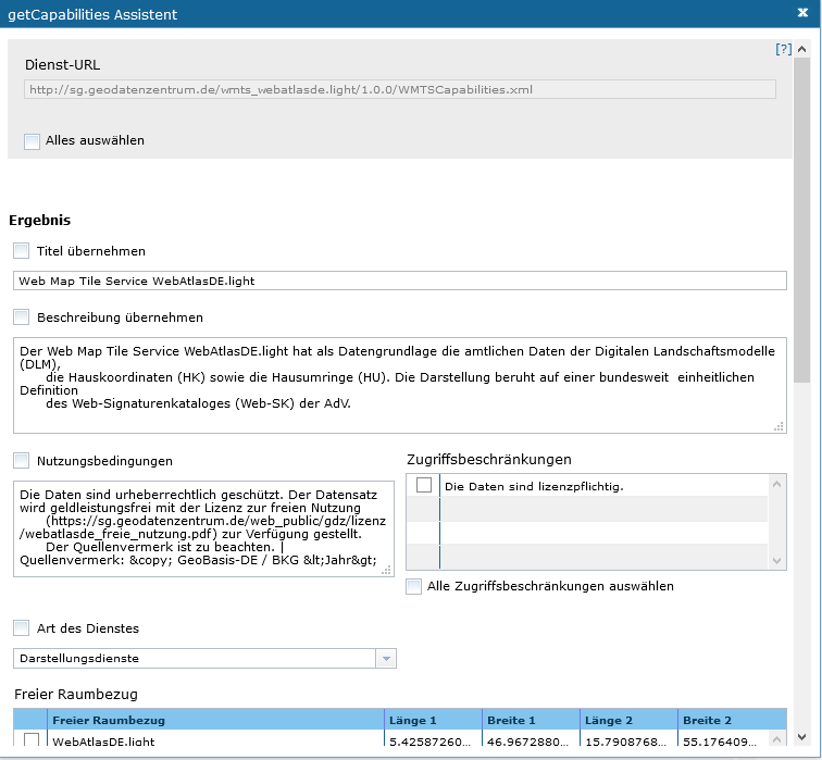 Neues Feld "WMTS GetCapabilities Assistent"