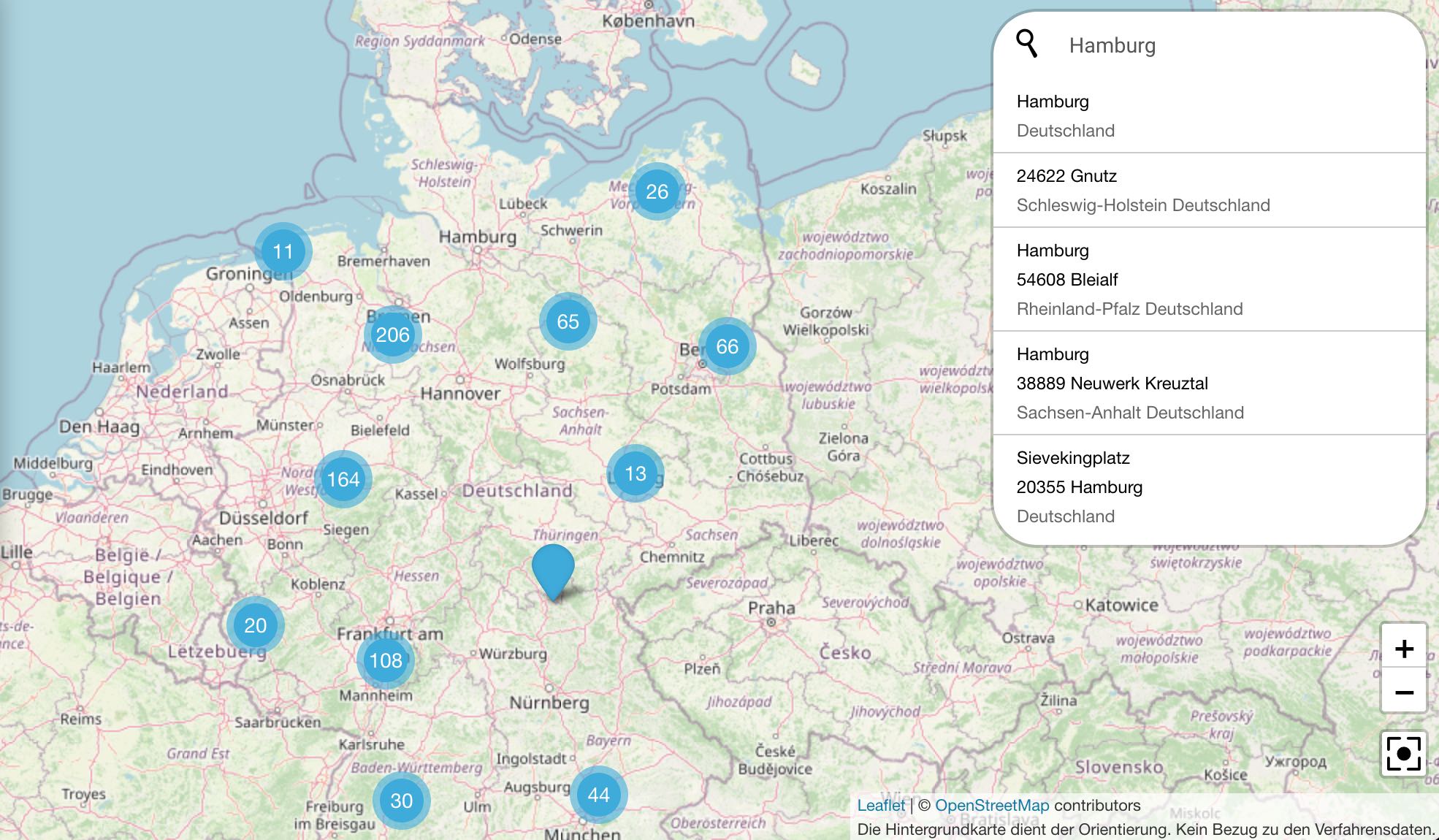 UVP-Karte: Nominatim-Suche