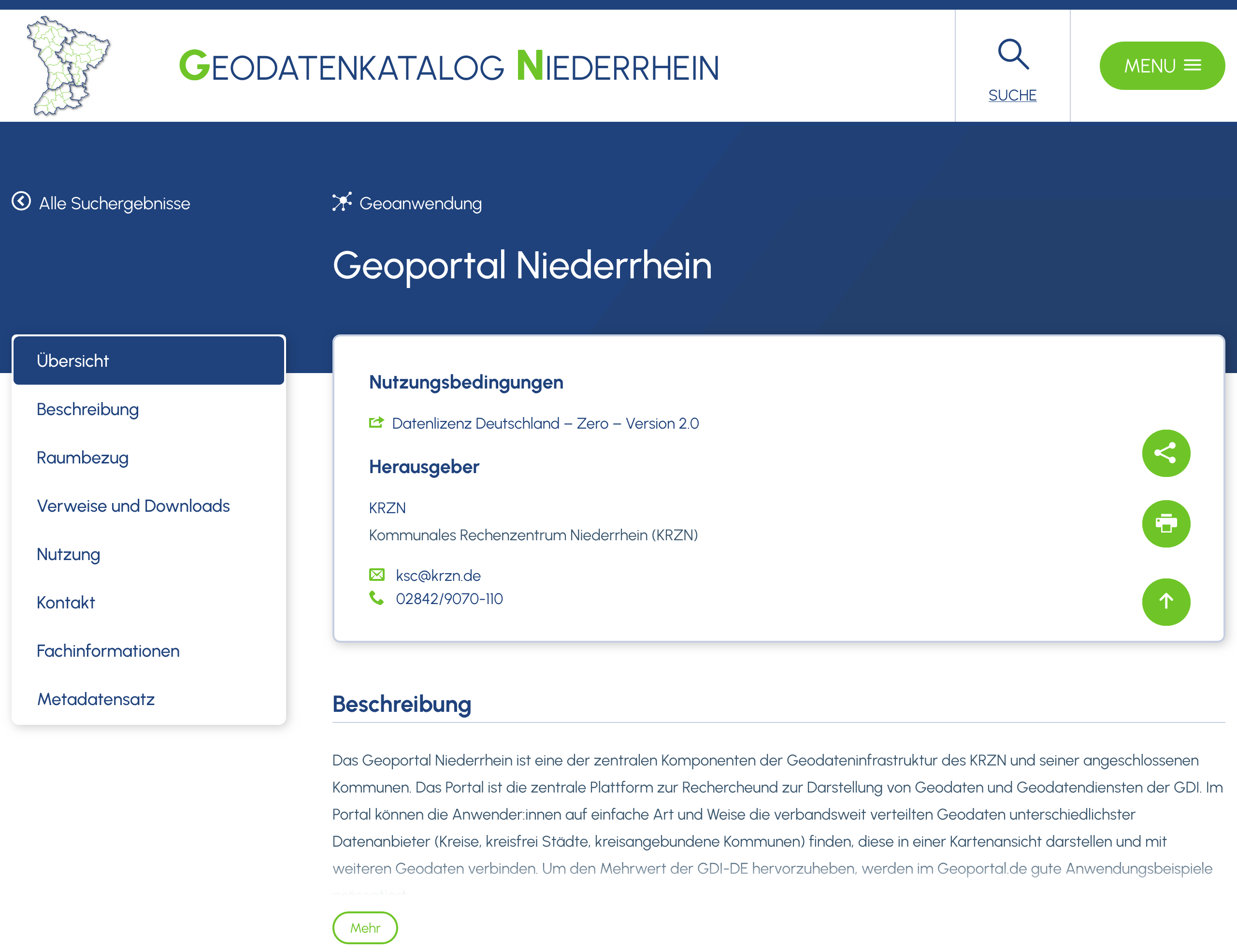 Portal: Layout für das Profil KRZN - Detail Geoanwendung