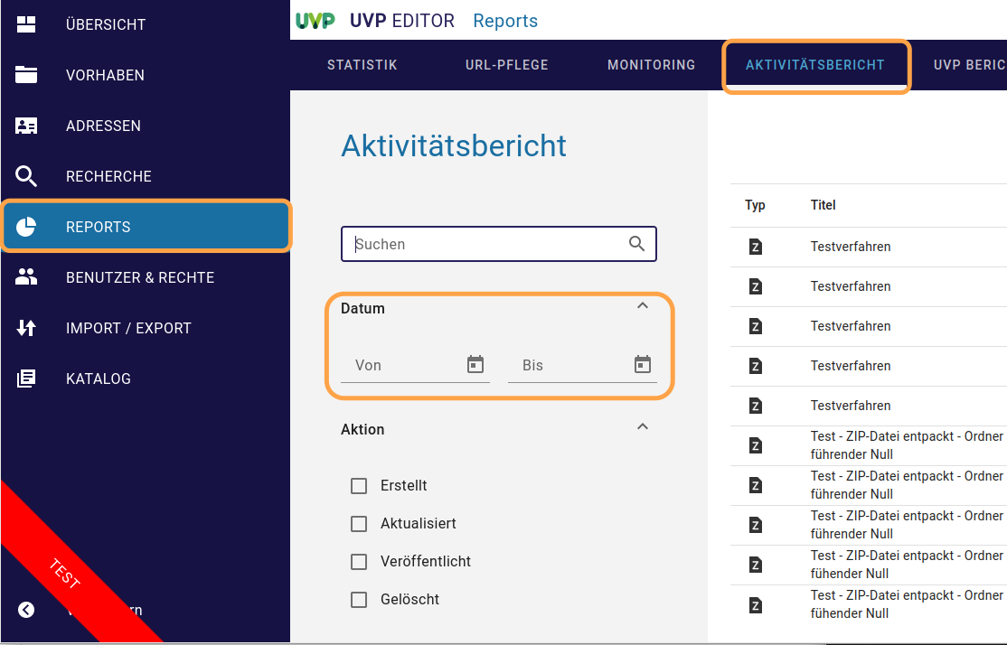 InGrid Editor: "Aktivitätsbericht"