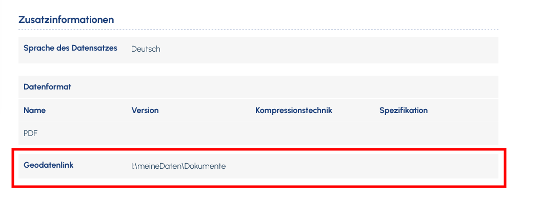 Portal / InGrid Editor: "Geodatenlink für Geodatensätze"