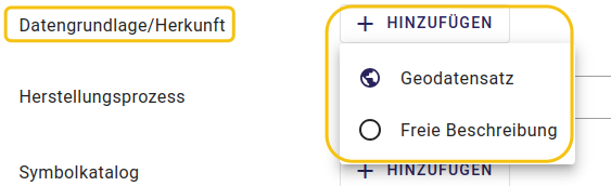 InGrid Editor: "Herkunft der Daten: Auswahl"