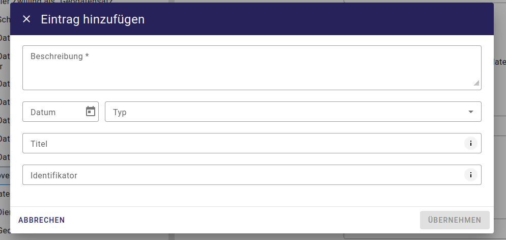 InGrid Editor: "Herkunft der Daten: Freie Beschreibung"