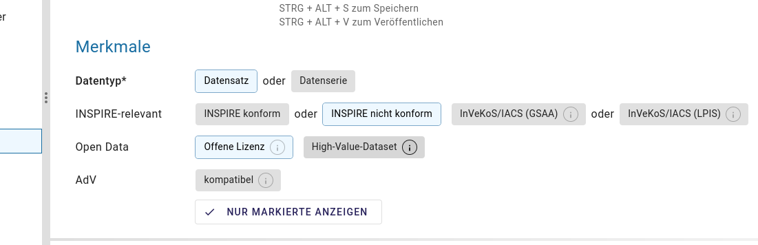InGrid Editor: "Merkmale: Auswahl"
