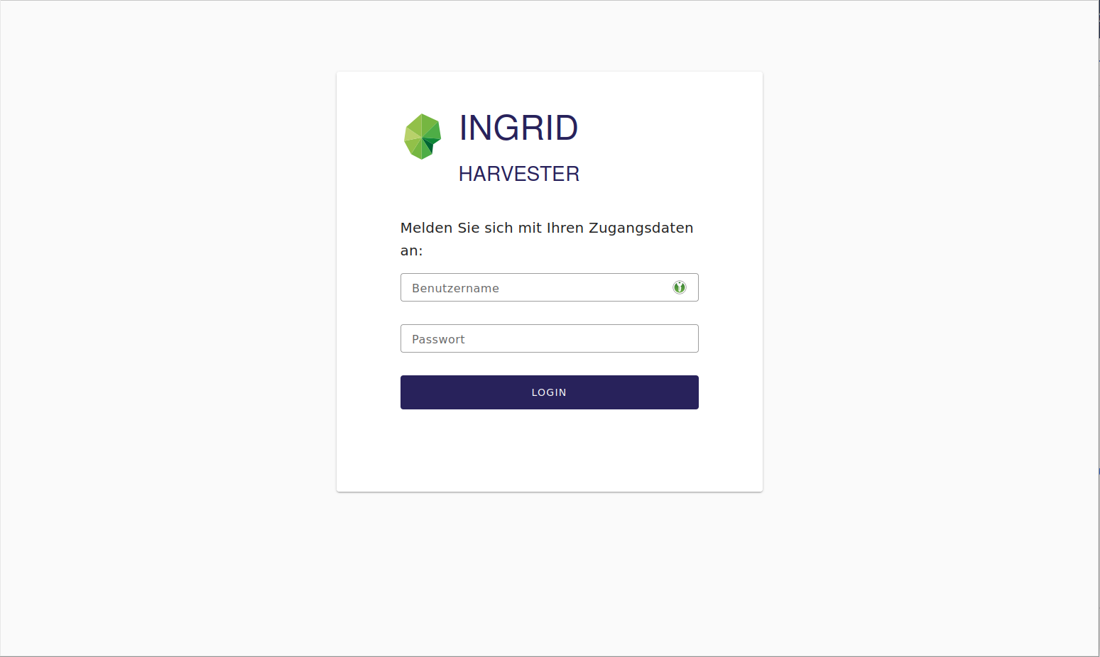 InGrid Harvester: "Login"