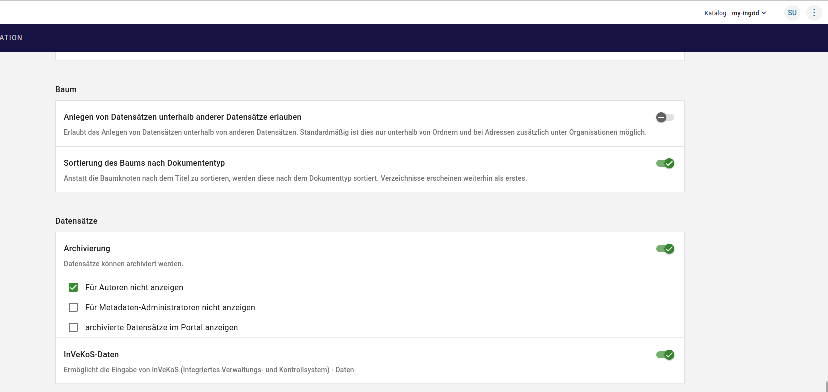 InGrid Editor: "Verhalten der Archivierung"