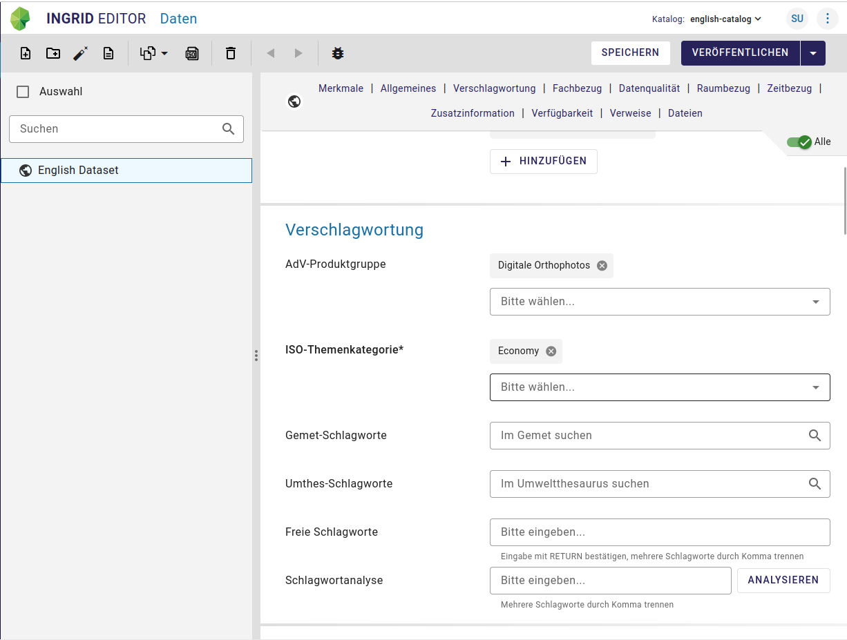InGrid Editor: "Englischsprachiger Katalog"