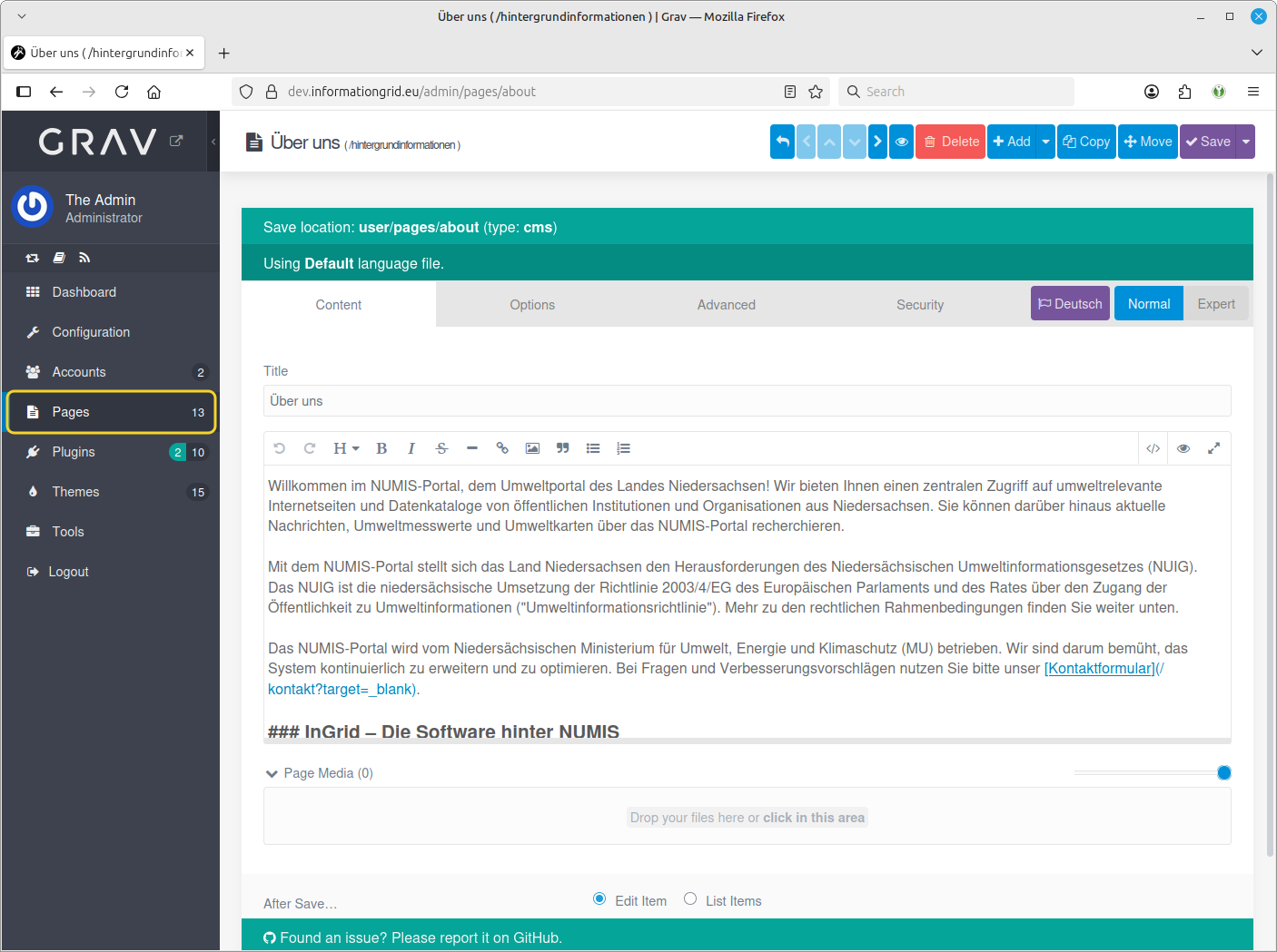 InGrid Portal: "Admin Pages für die individuelle Anpassung der Inhalte"